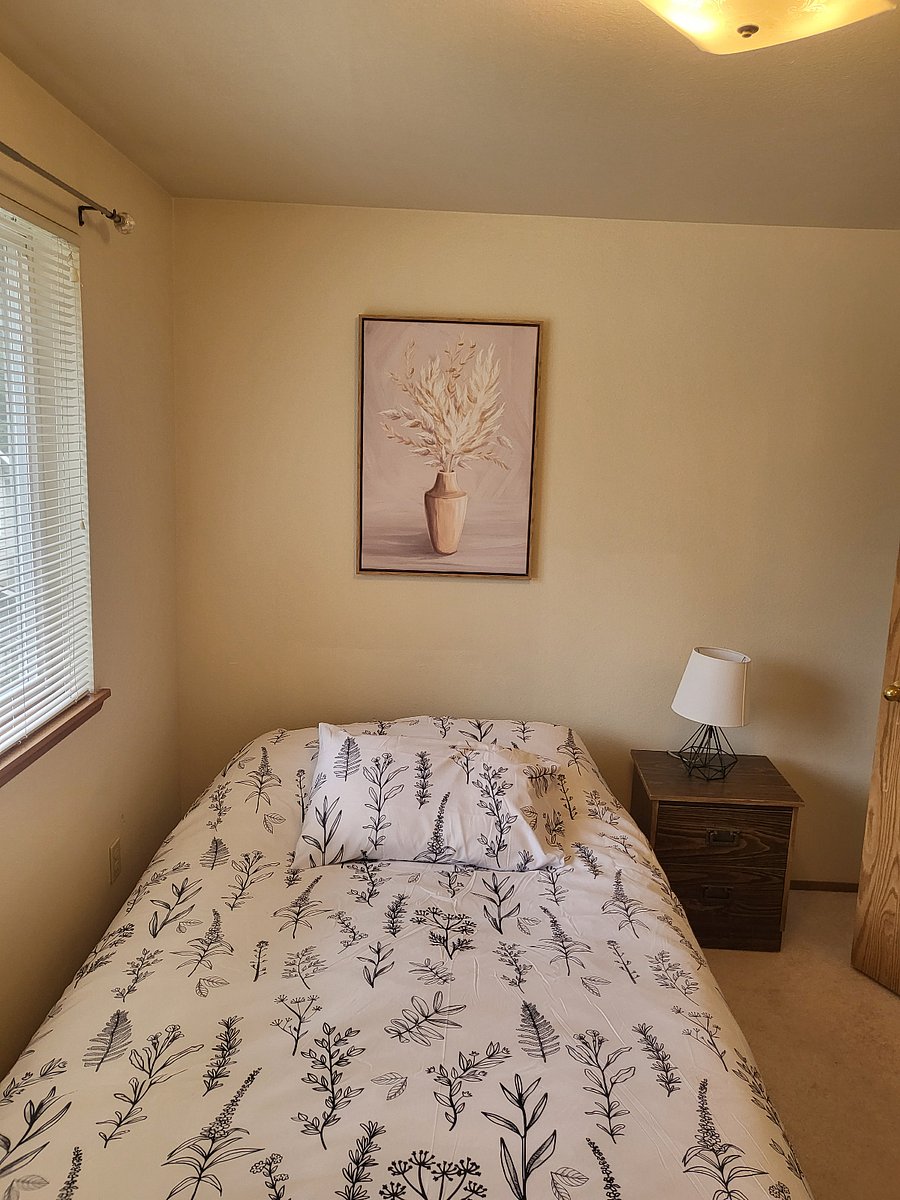 2nd bedroom with a full futon bed, walk-in closet, and a desk/chair.