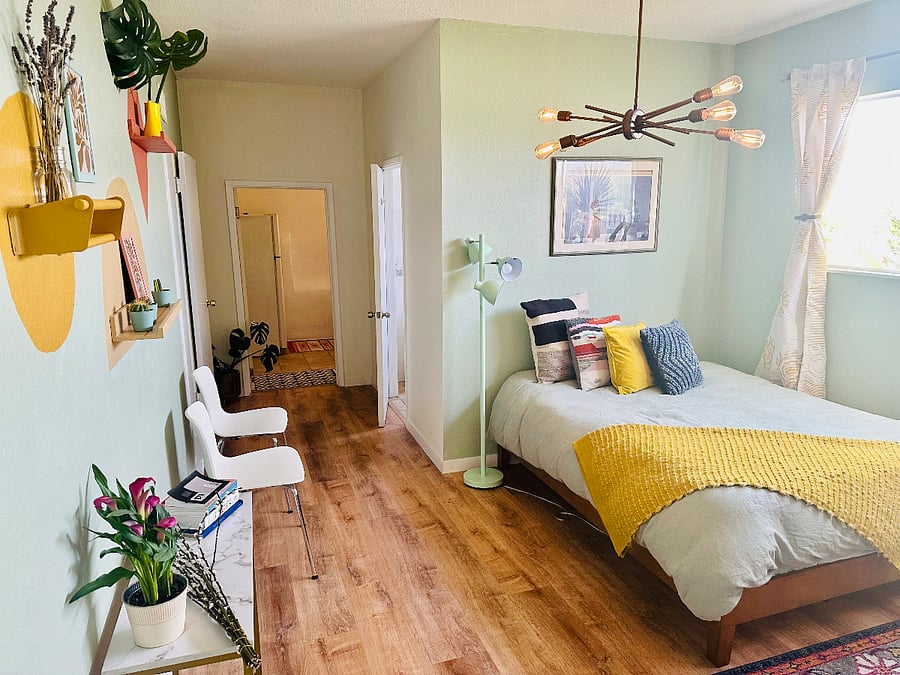 Main bed/living room will include a table for laptop and can be used as an eating area as well