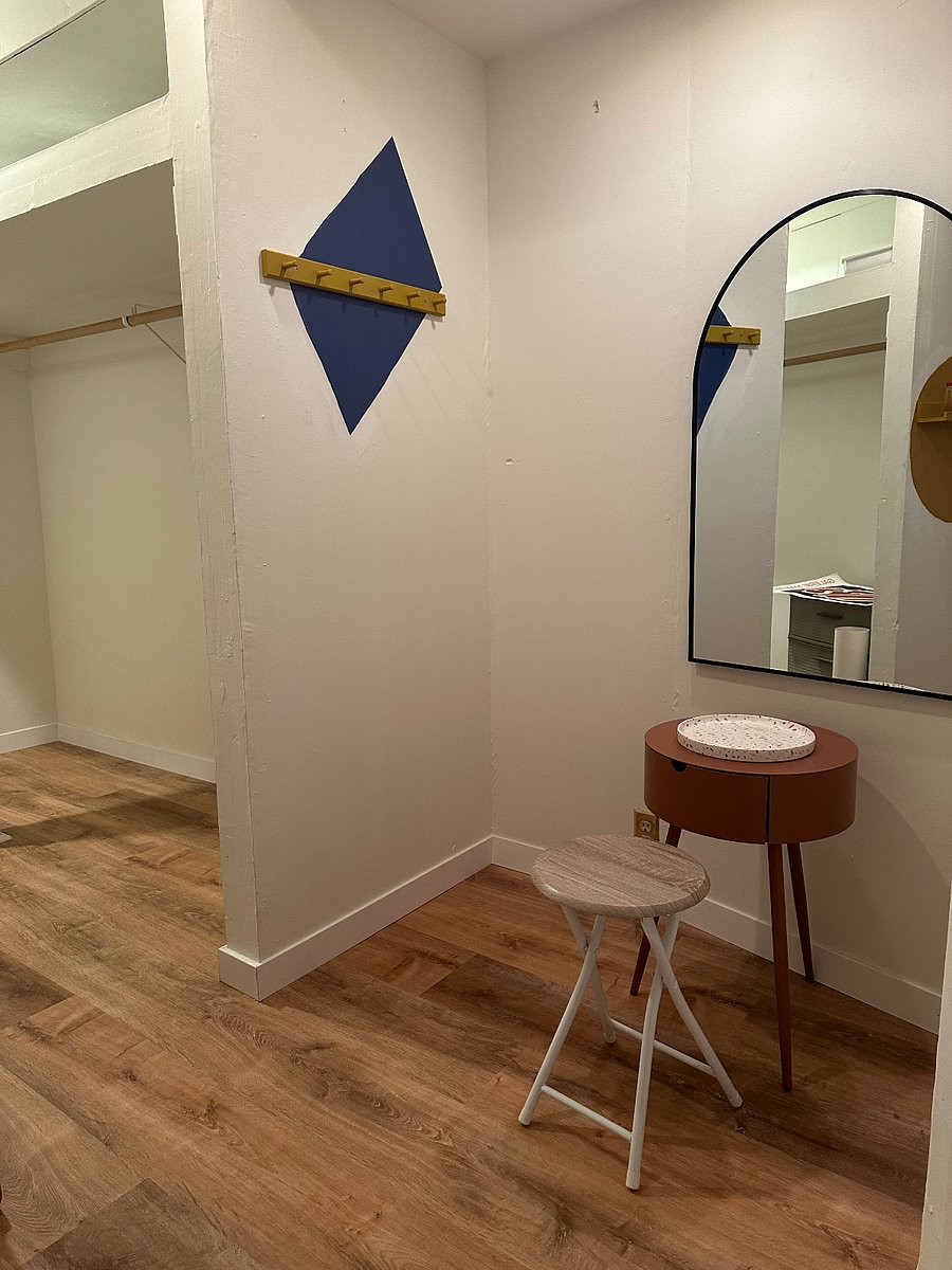 dressing area with small vanity