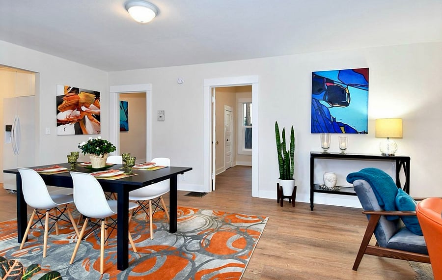 dining area with access to bedrooms