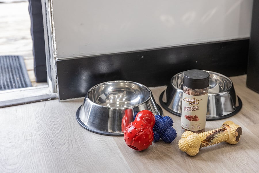 Pet snacks, dog chews, pet drinking and food bowls
