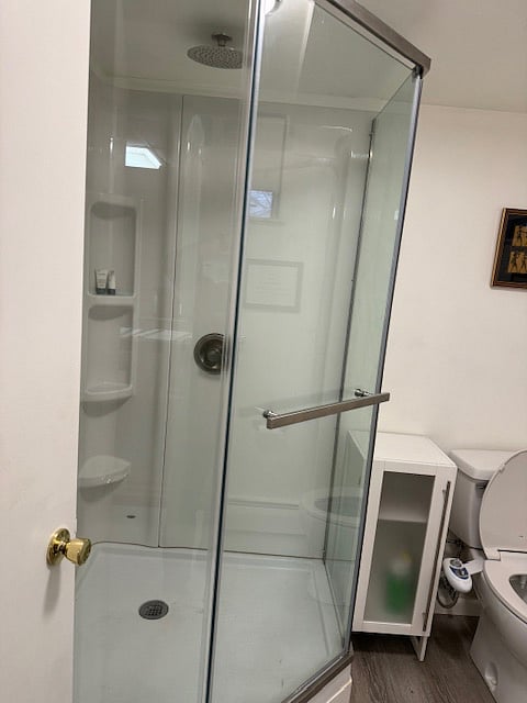 shower with rain shower head