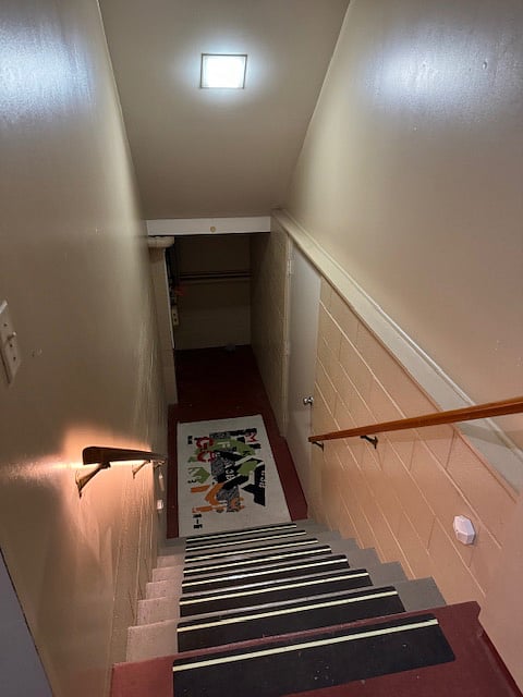 Stairway to the garden level apt with Motion sensing lights