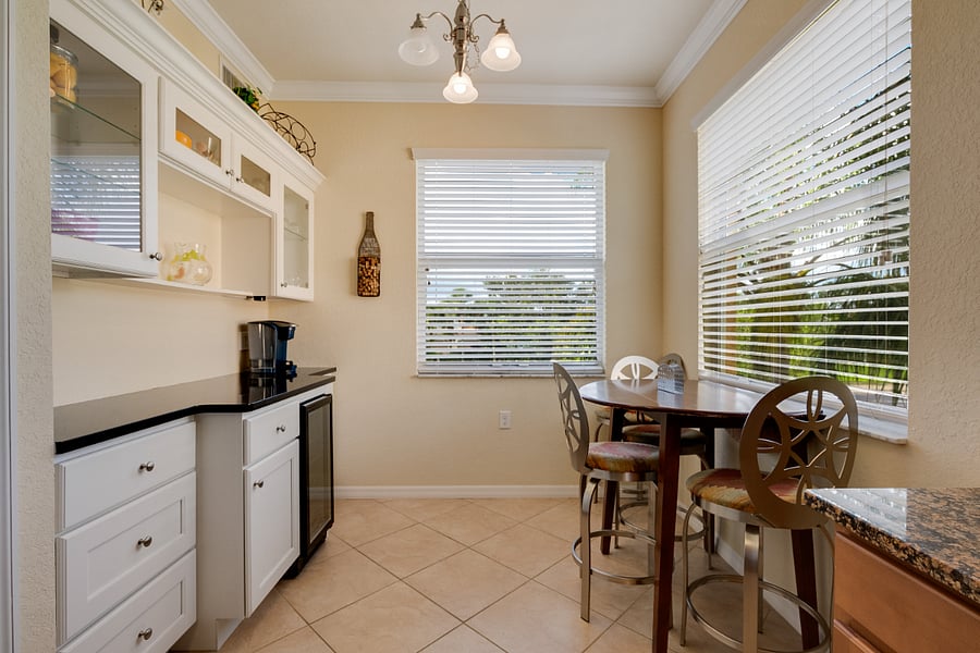 Breakfast nook area with facing windows.