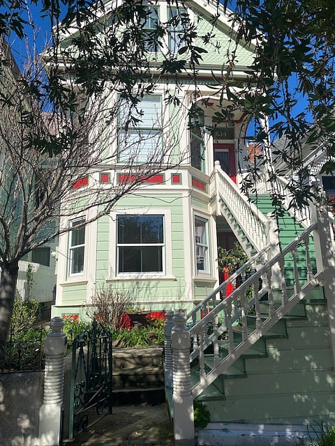 Front of house, in winter