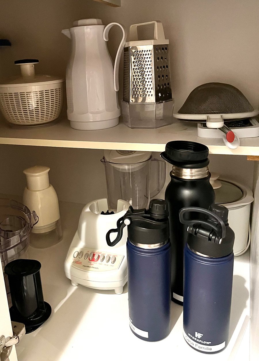 Extensive supply of kitchen appliances and cooking materials.