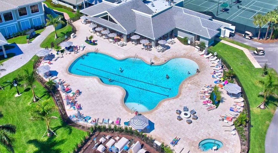 New resort-style pool with lap swim, hot tub and poolside cafe.