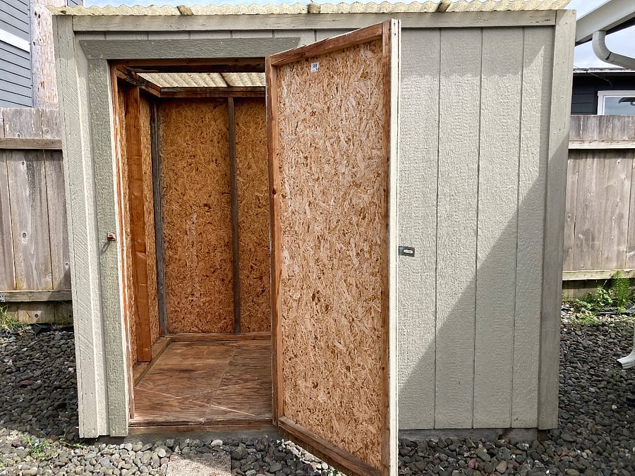 Shed for your bikes, kayaks, and boards, just add your own padlock