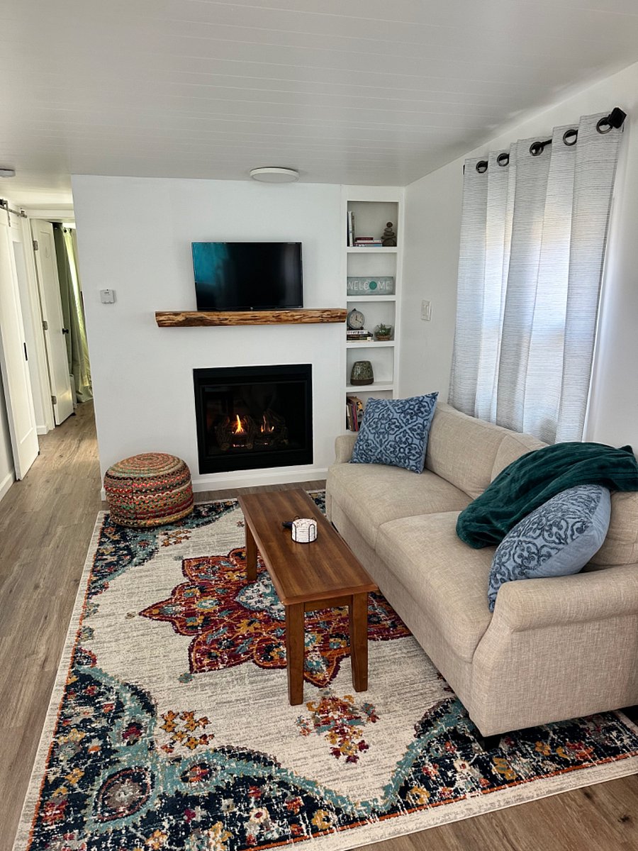 View of gas fireplace in living room