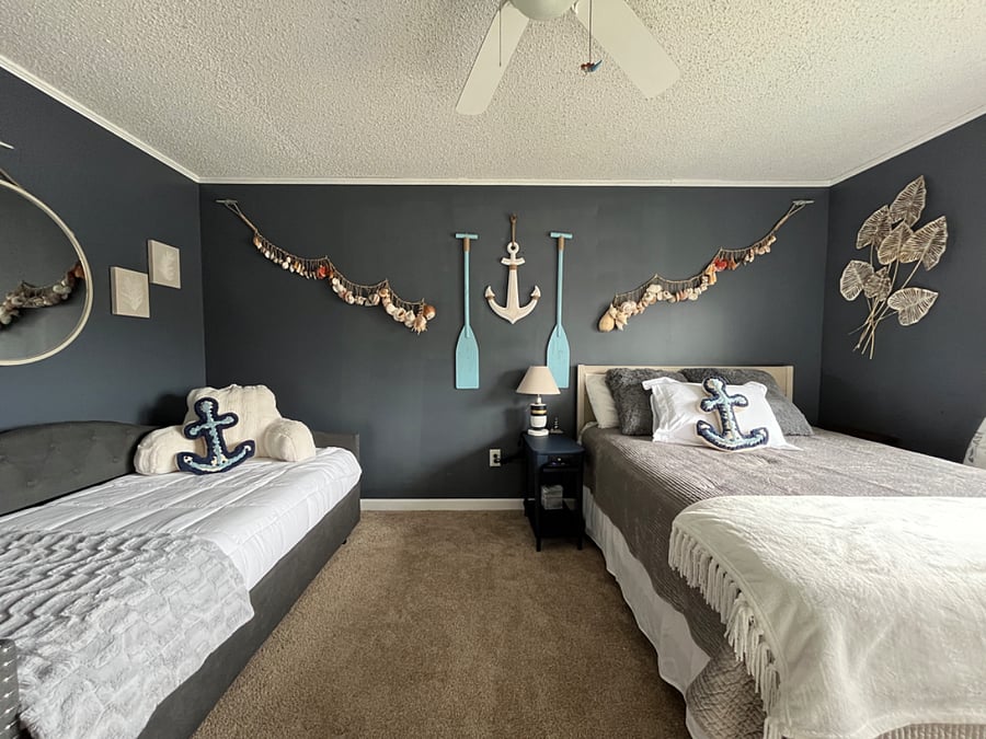 Re-finished BR2, one queen bed and one twin/trundle bed.  Brand new bedding!
