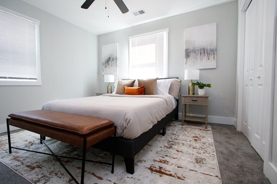 Bedroom with a queen bed. This room has on-suite.