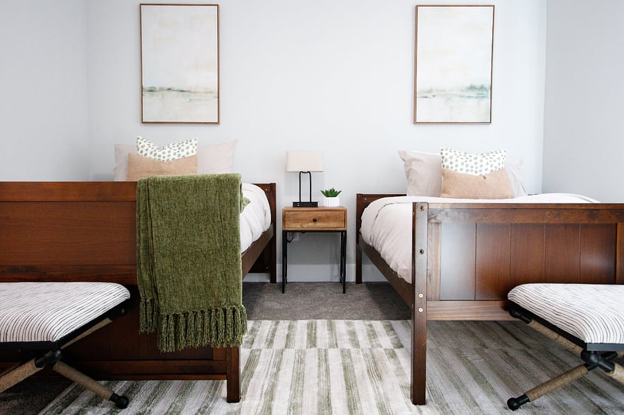 Bedroom on the main floor, has two double beds