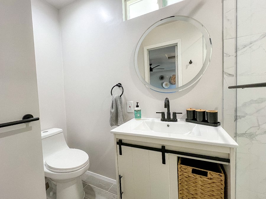 Toilet in main bath includes a bidet.