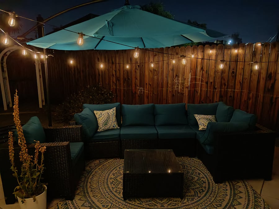View of the shared backyard - the hot tub is to the right of this area.