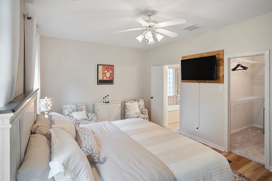 Seating area and smart tv also provided in the master bedroom
