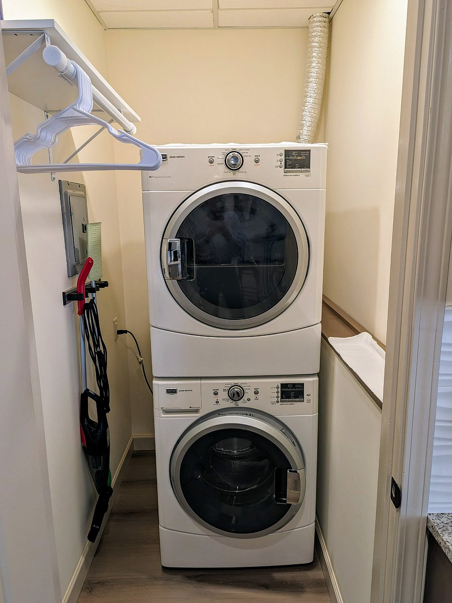 Your own full size washer and dryer. Mop and vacuum are provided.