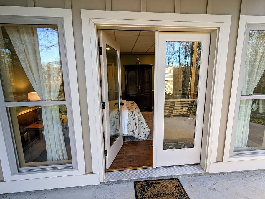 Enter from the lakeside or the pasture side of the apartment.