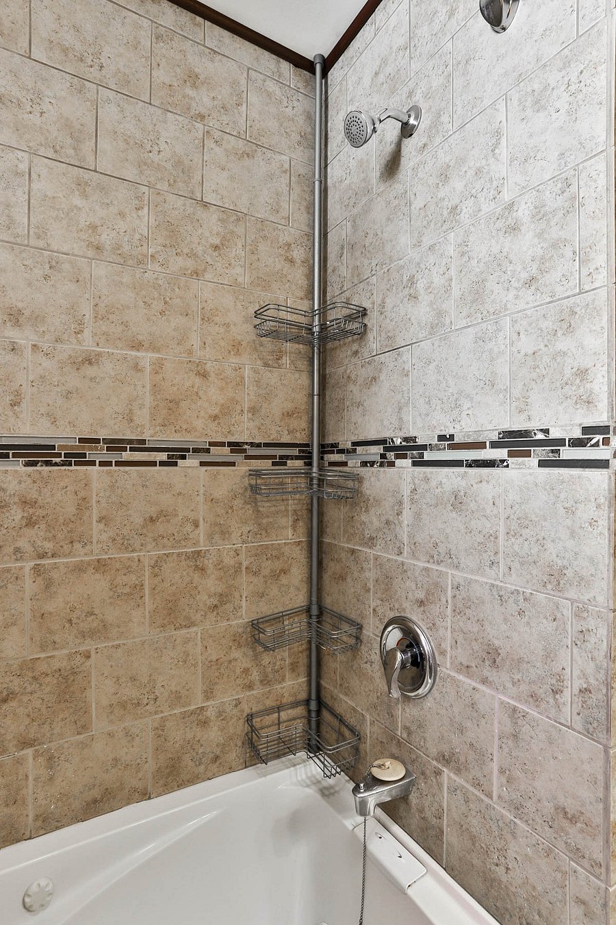 Jetted tub/shower combo.