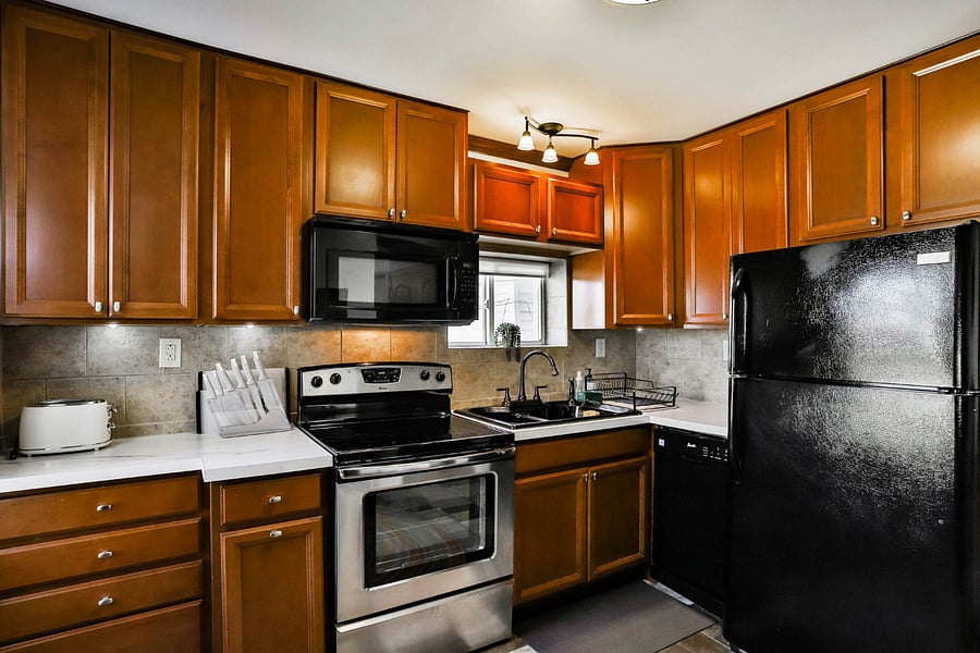 All appliances: microwave, dishwasher, frig, and oven plus toaster, kettle.