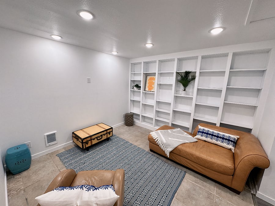 Beautiful built-in shelving to place your own decorations, photos, etc.