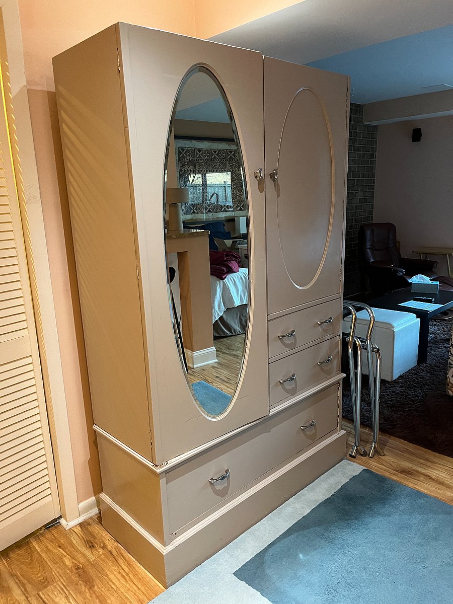 Standing wardrobe for clothes. Full length mirror.