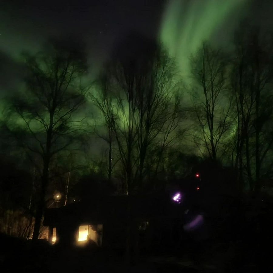 The northern lights seen from the kitchen window in winter