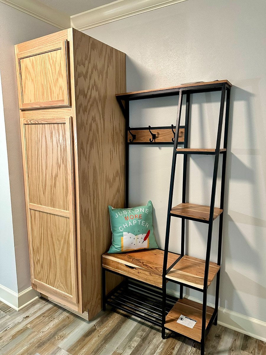Broom closet and catch all shelf