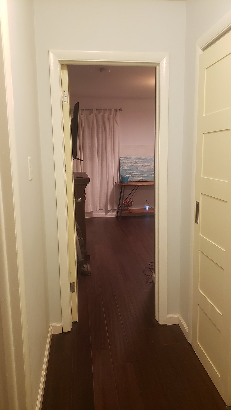 Hallway to bathroom and living room