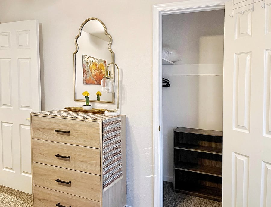 Second Bedroom w/ Queen Bed & Downtown View (with Dresser & Full Closet)