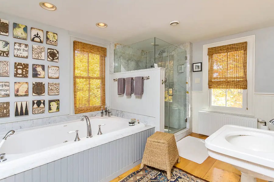 Jacuzzi and walk in tile shower