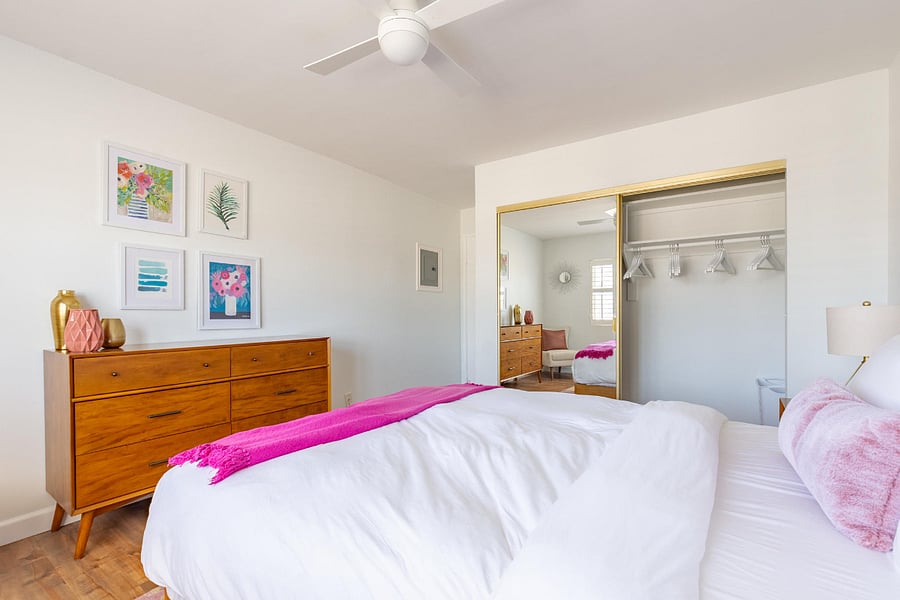 Large closet in bedroom with chest of drawers for your use. 