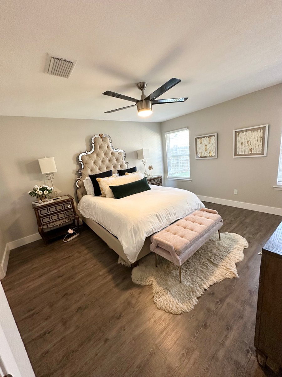 Master bedroom has lots of light and space.