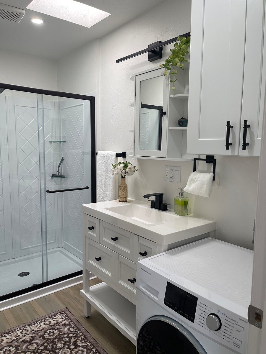 Spacious bathroom with walk-in shower