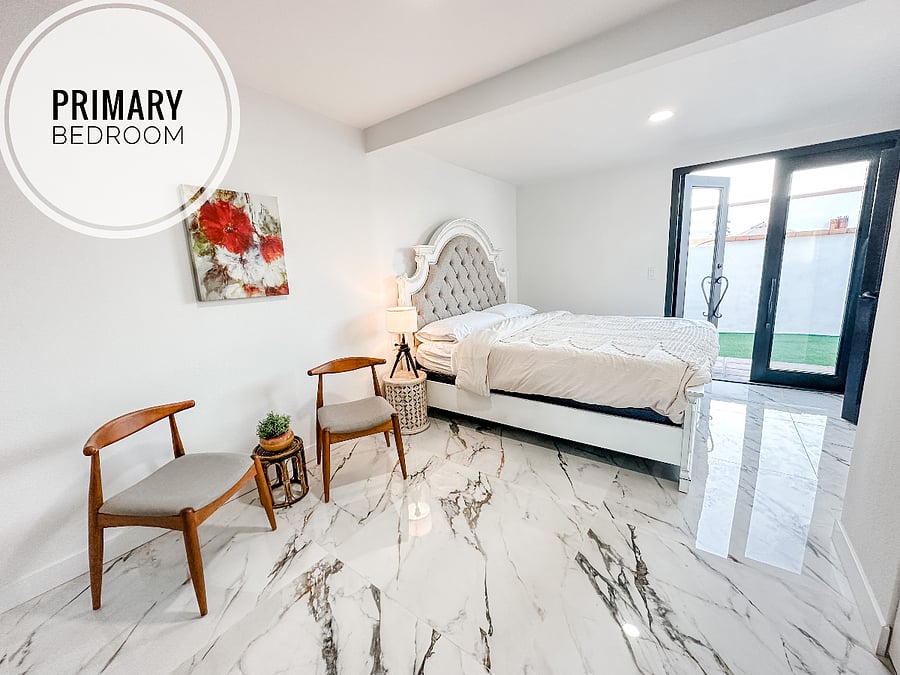 Master Bedroom with KING Bed and 1/2 bath and private enrance for privacy.