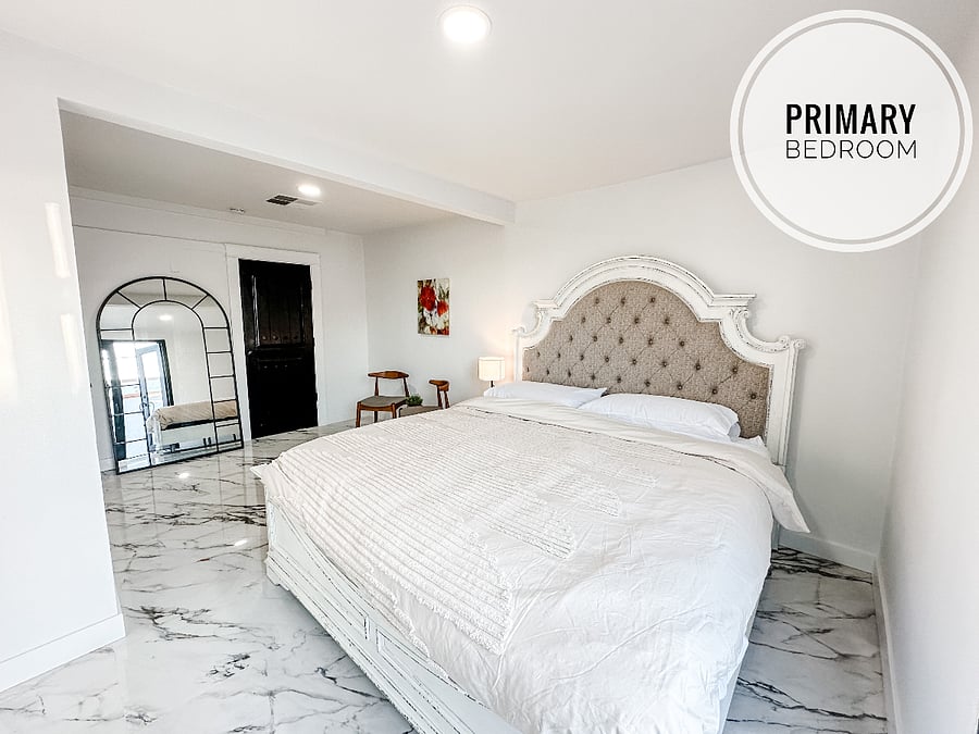 Master Bedroom with KING Bed and 1/2 bath and private enrance for privacy.