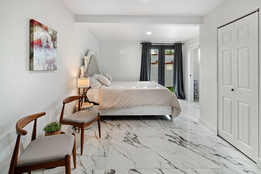 Master Bedroom with KING Bed and 1/2 bath and private enrance for privacy.
