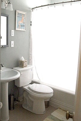 Second bathroom with tub and shower in street view suite.