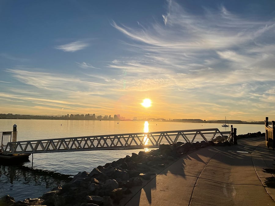 A short walk to Shelter Island offers stunning views of downtown San Diego