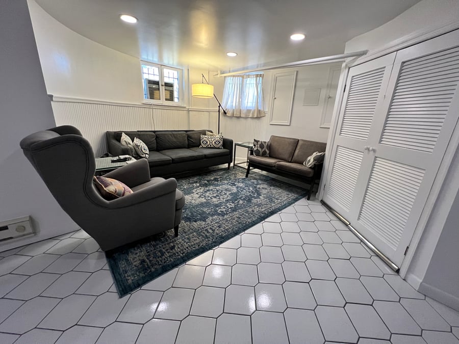 Spacious living room with smart TV.