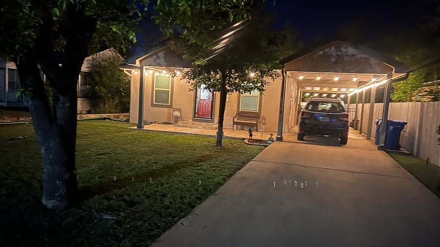 Front of house when lights are on