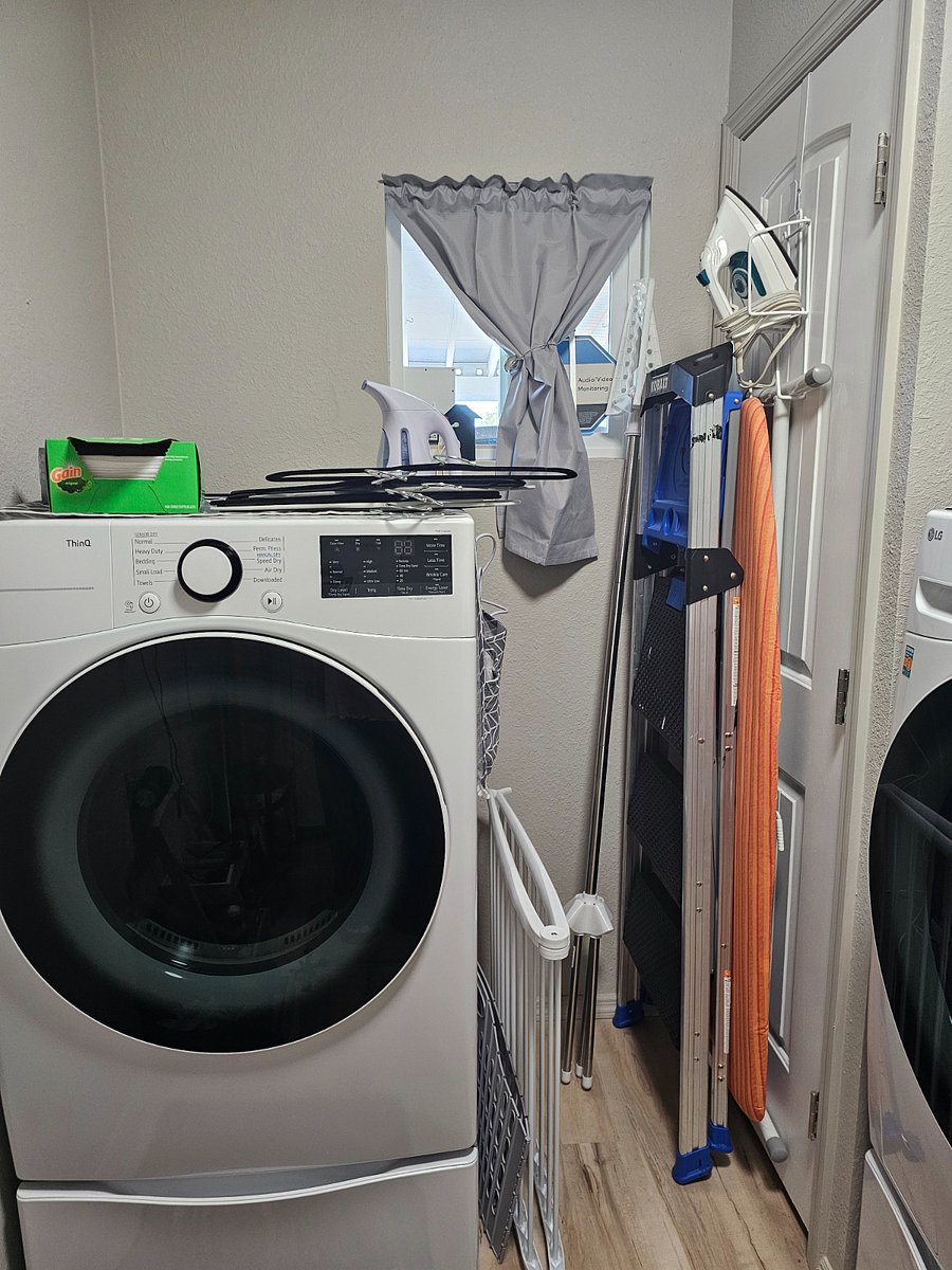 LG Smart Dryer with notifications/Ironing board, iron/steamer and outdoor dry line or indoor dry line