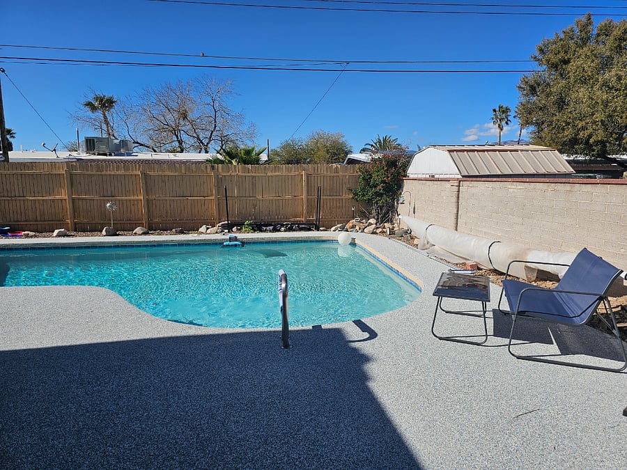 Pool patio with firepit seating for 4