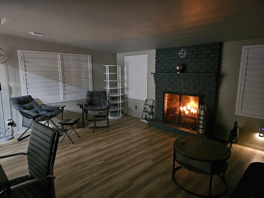 2nd family/sitting room with fireplace, study desk, additional fold down couch with table for guests/two reading/lounge chairs.