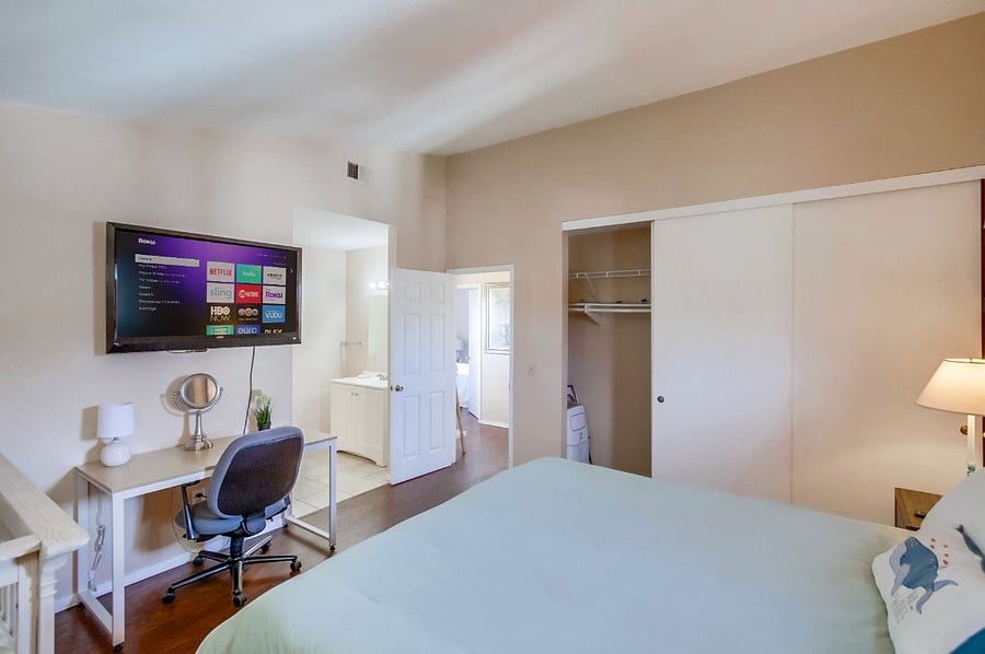 You can stream endless shows or catch up on work in the master bedroom