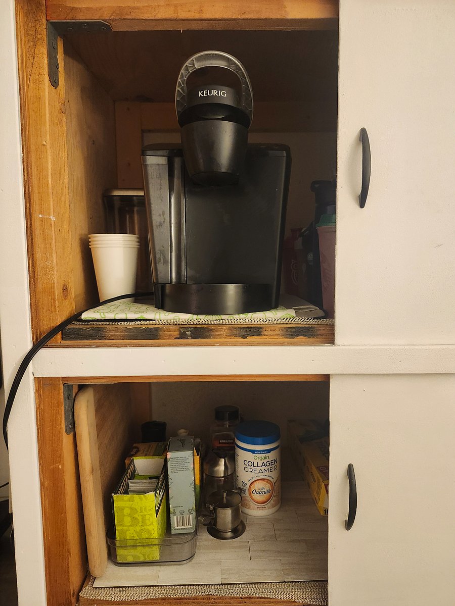 Keurig coffee maker inside storage