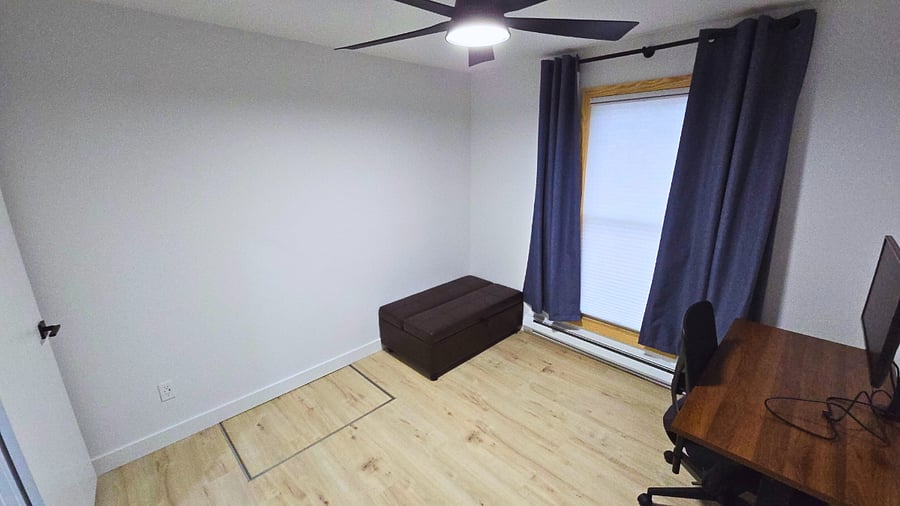 The room also includes a foldout Full Size memory foam mattress if the room needs to be used for sleeping. Full set of sheets, pillows and blankets for use as a bed.