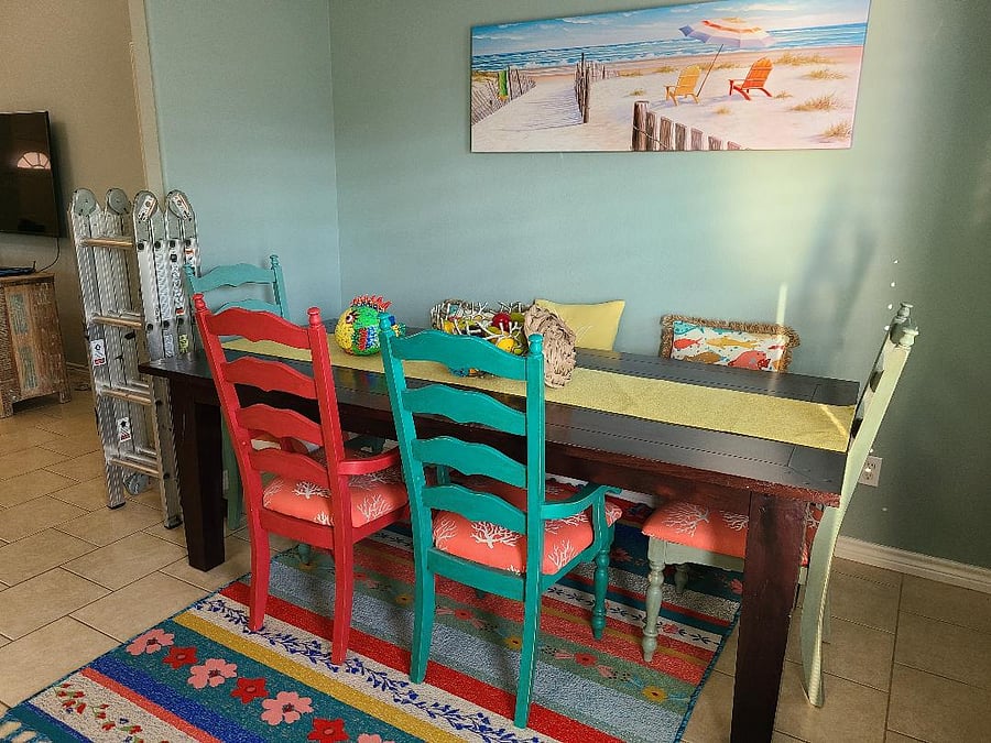 large dining table & chairs for 8 Picnic table outside and by pool