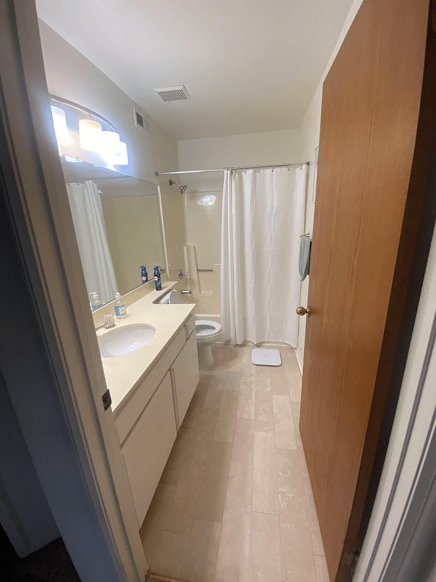 own bathroom outside of bedroom, not shared