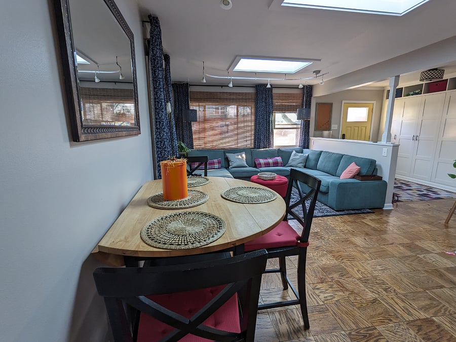 Dropleaf table configured for three