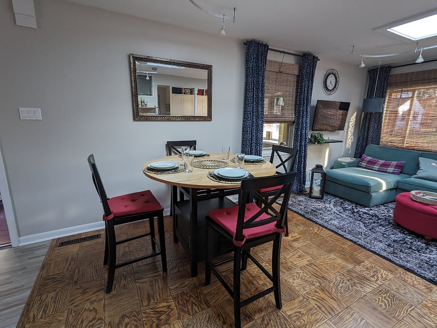 Dropleaf table will seat four comfortably
